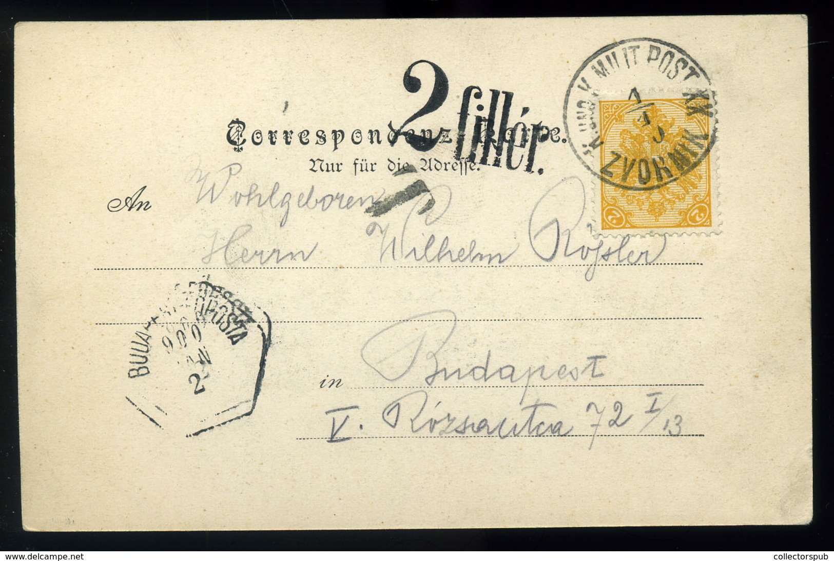 BOSZNIA Zvornik 1900.01.01. (!!!) Képeslap Budapestre 01.02. érkezéssel 2 Fillér Portó Bélyegzéssel. Kiállítási Darab! - Covers & Documents