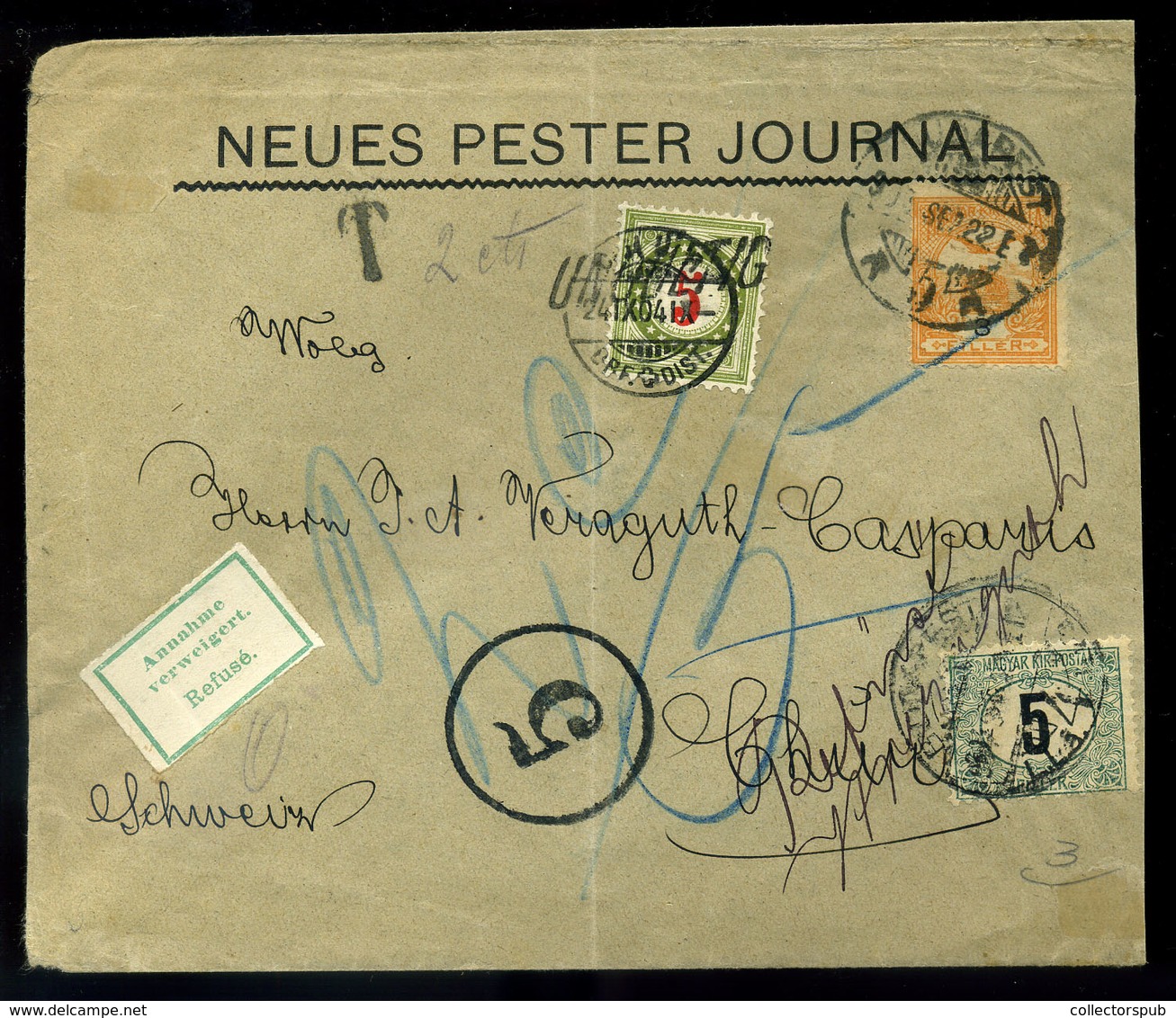 BUDAPEST 1904. Céges Levél 3f-rel Svájcból Visszaküldve, Kettős Portózással, Látványos Darab!  /  Corp. Letter 3f Return - Usado