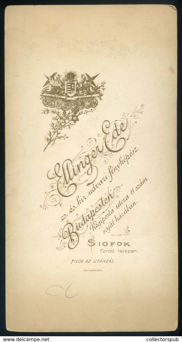 BUDAPEST 1890. Cca. Ellinger : Férfi Kutyával, érdekes, Ritka Cabinet Fotó - Autres & Non Classés