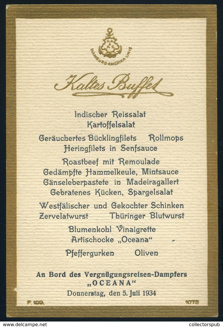 HAMBURG-AMERIKA LINE Dampfer Oceana, 6db Különböző Menükártya! 1934. - Menus