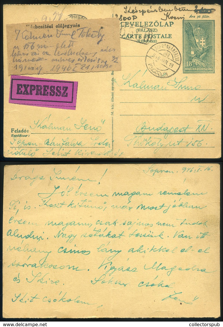 SOPRONBÁNFALVA 1946.01.18. Válaszos Expressz Díjjegyes Lap 2800 Kp Bérmentesítéssel Budapestre - Covers & Documents