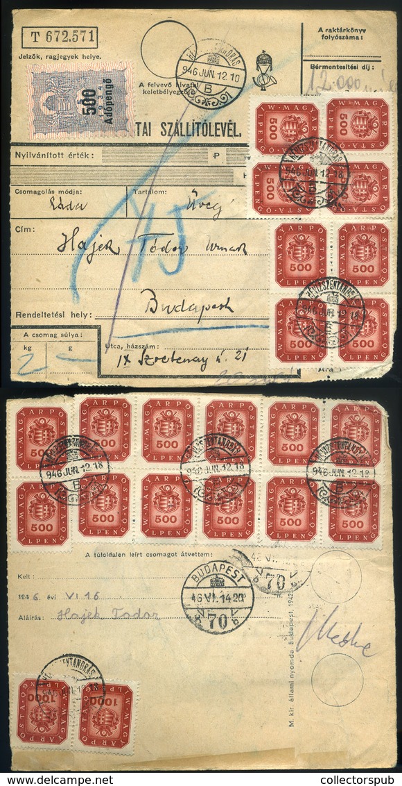 HÉVÍZSZENTANDRÁS 1946.06.12. Dekoratív Inflációs Csomagszállító Budapestre Küldve - Briefe U. Dokumente