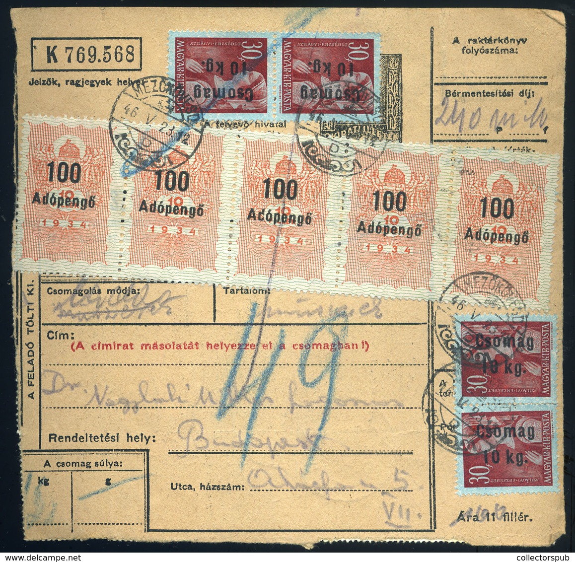 MEZŐKÖVESD 1946.05.23. Dekoratív Inflációs Csomagszállító Budapestre - Briefe U. Dokumente