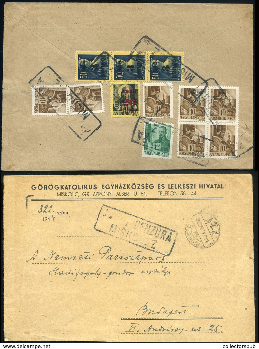 MISKOLC 1945. Dekoratív Vegyes Bérmentesítésű Infla Levél, Cenzúra Bélyegzéssel Budapestre Küldve - Covers & Documents