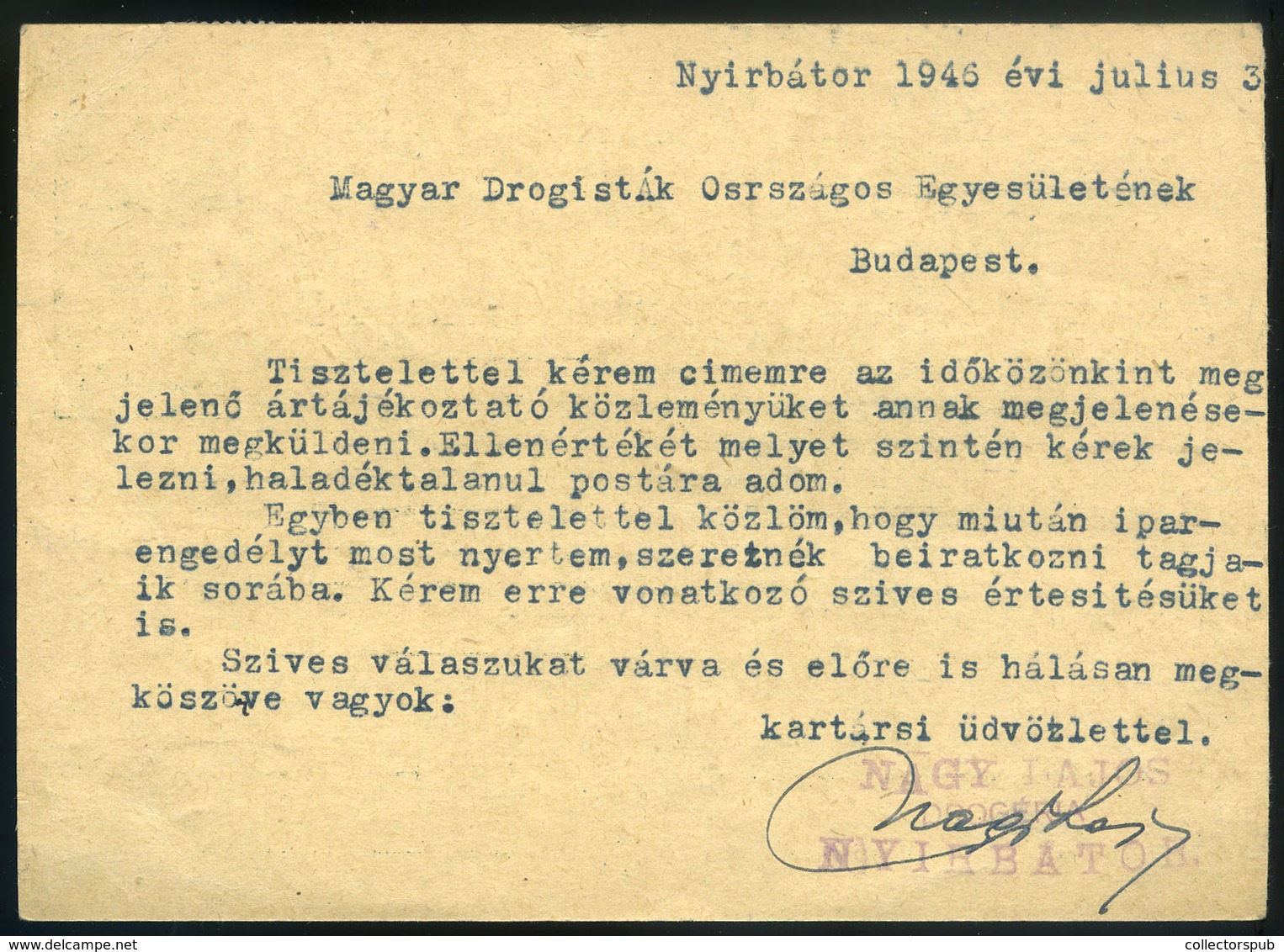 NYÍRBÁTOR 1946 (23. Dsz. Első Nap) Díjjegyes Levlap 1200 Billió P Kp Bérmentesítéssel Budapestre Küldve - Briefe U. Dokumente