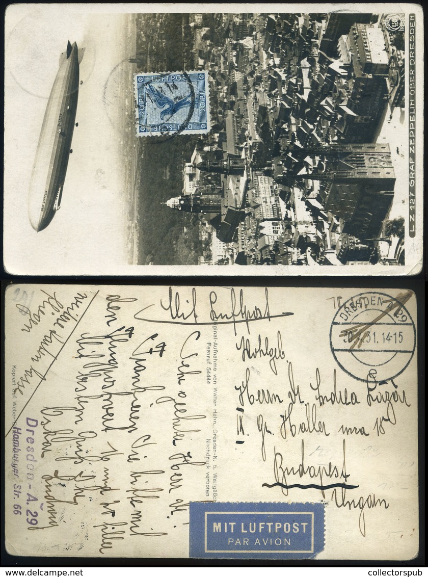 NÉMETORSZÁG 1931. Zeppelin, Légi Képeslap Budapestre Küldve  /  GERMANY 1931 Zeppelin Airmail Vintage Pic. P.card To Bud - Brieven En Documenten