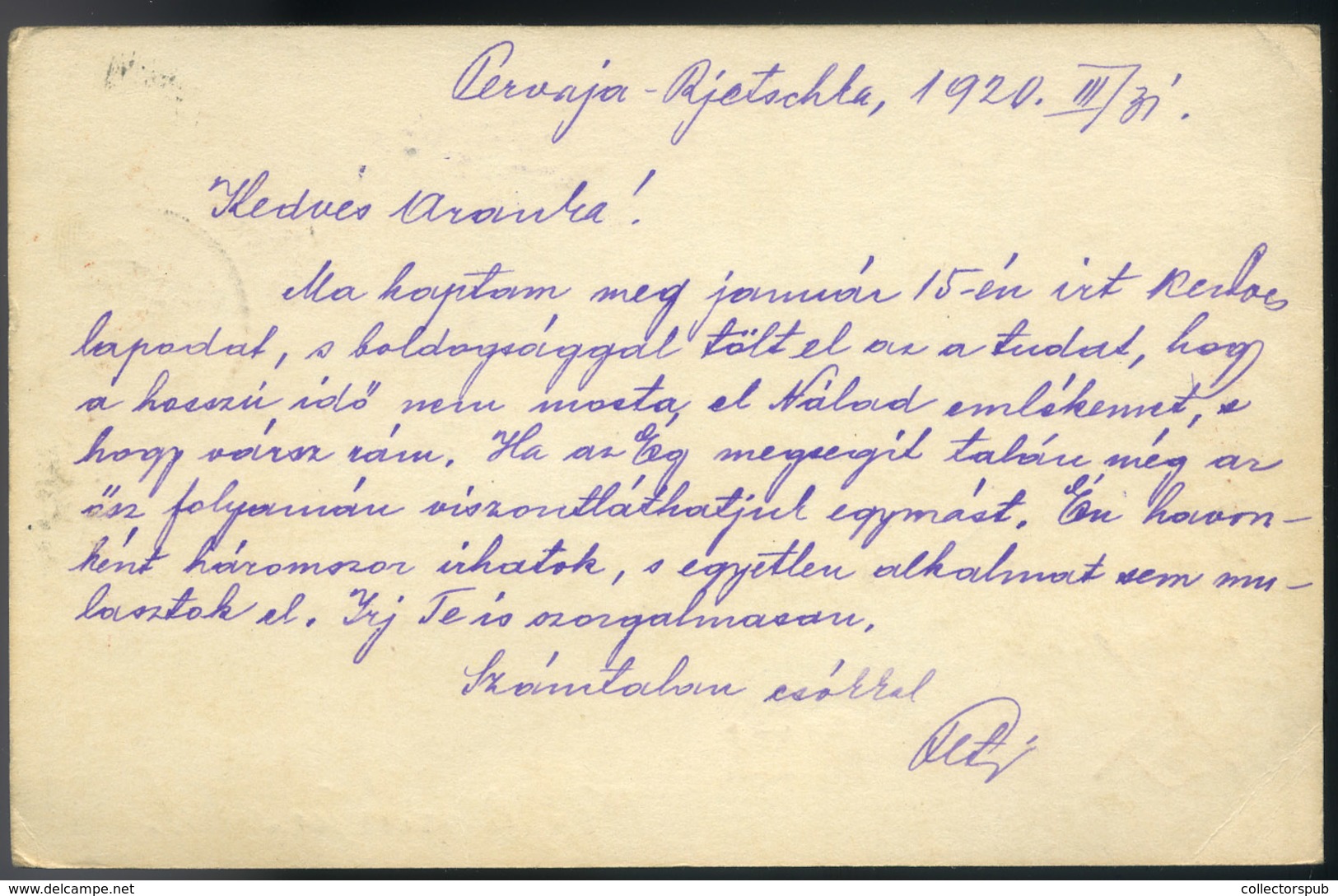 1920 I. VH. Hadifogolylap A Pervaja Rjecska Hadifogolytáborból Szolnokra / POW Card From POW-camp Pervaja Rjetschka To H - Briefe U. Dokumente