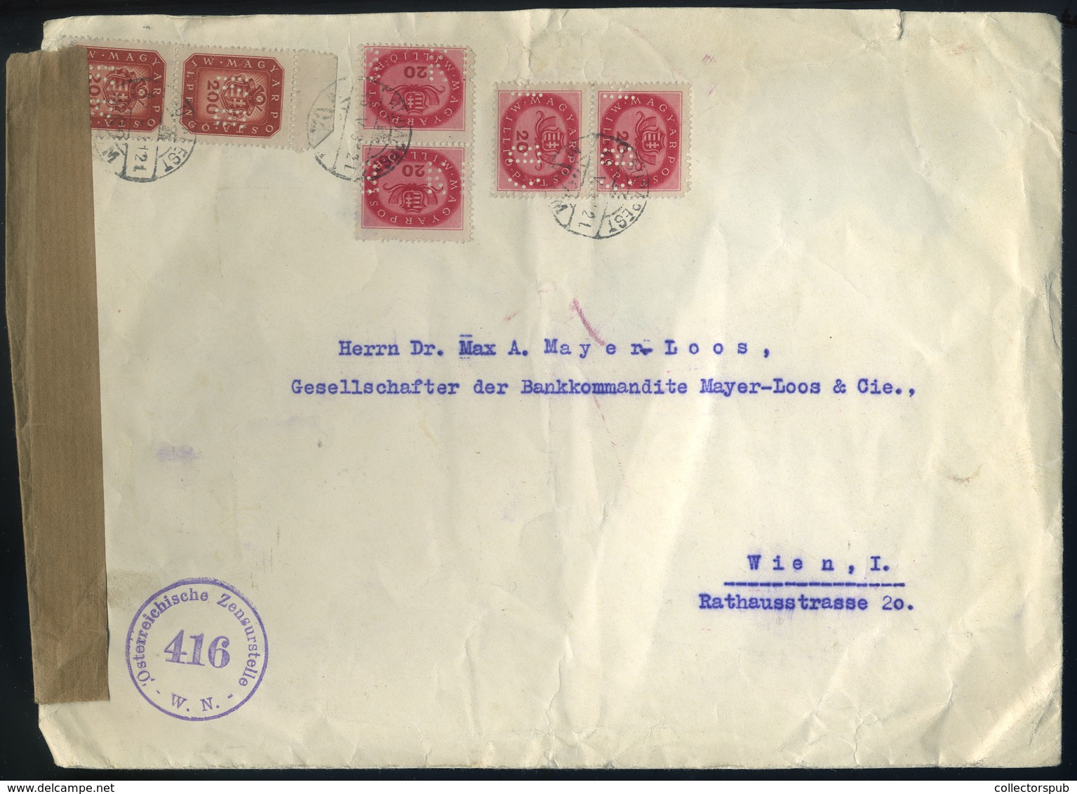 BUDAPEST 1946. (17. Dsz. Utolsó Nap) Cenzúrázott Levél, Céglyukasztásos Bélyegekkel Bécsbe Küldve. Ritka! - Covers & Documents