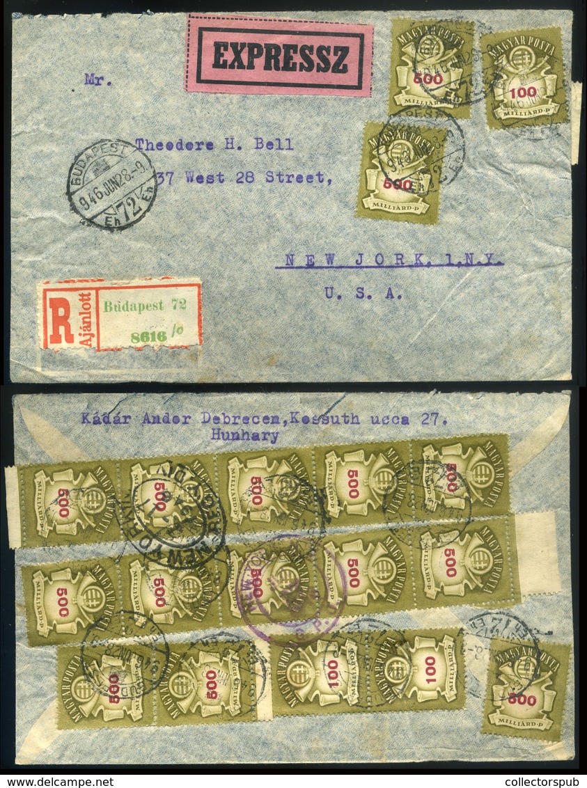 BUDAPEST 1946.06.28. Expressz-ajánlott Levél , Dekoratív Milliárd Pengős Bérmentesítéssel Az USA-ba Küldve. Ritka Darab! - Covers & Documents