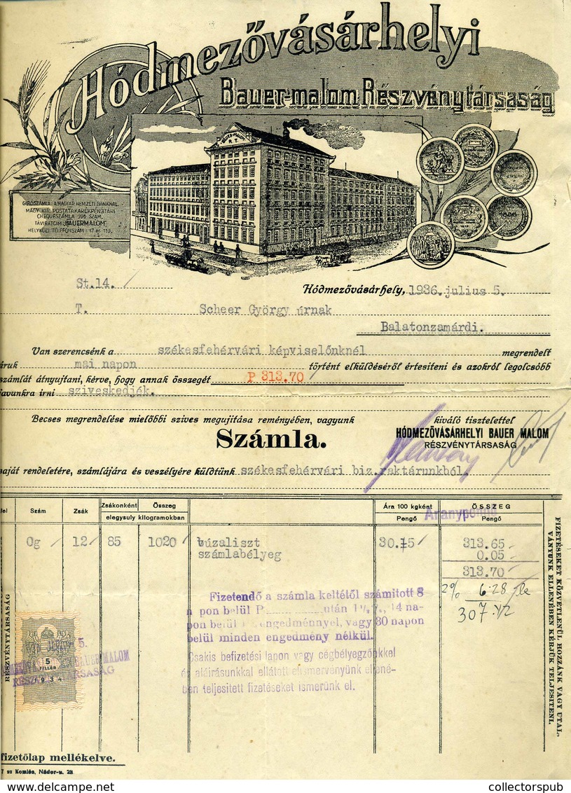 HÓDMEZŐVÁSÁRHELY 1936. Hódmezővásárhelyi  Rt. Fejléces, Céges Számla - Zonder Classificatie