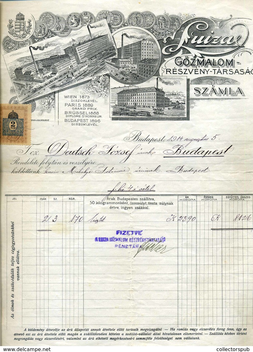 BUDAPEST 1914. Luiza Gőzmalom Fejléces, Céges Számla - Unclassified