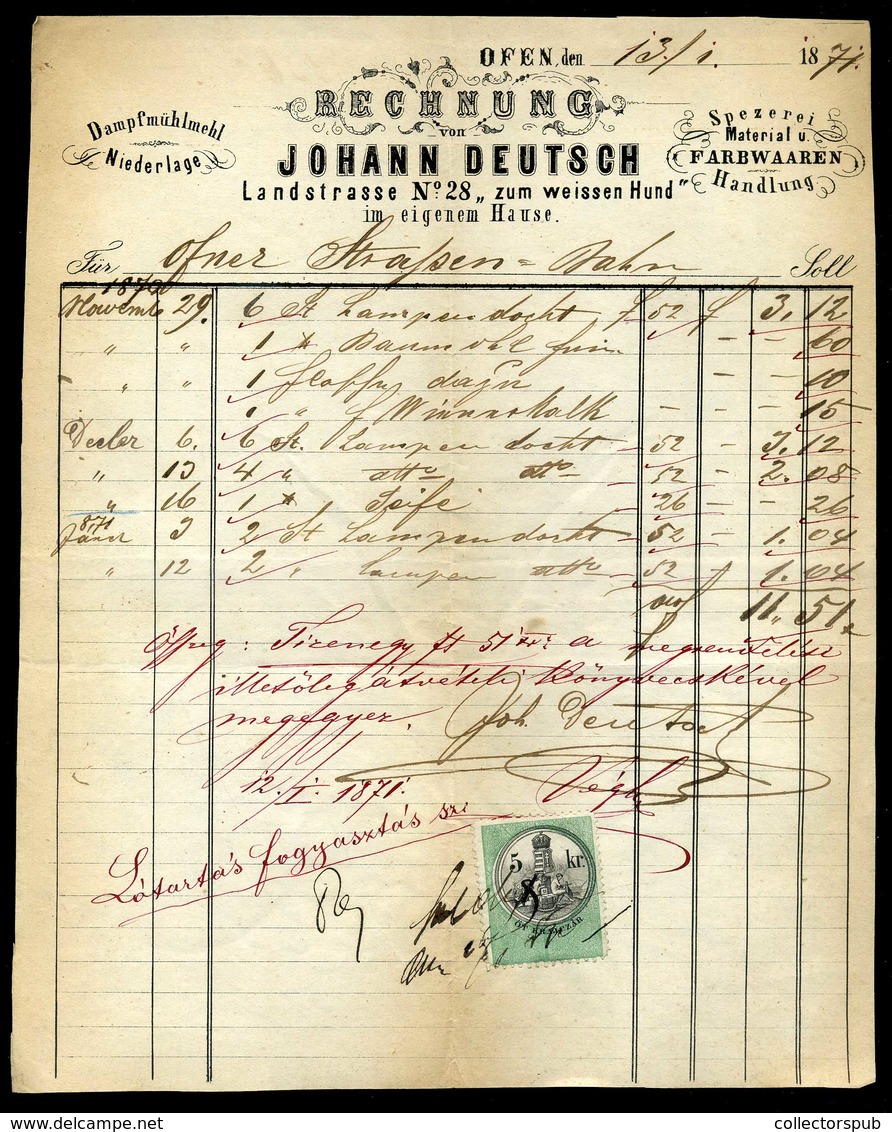 BUDA 1871. Johann Deutsch Gőzmalom Fejléces, Céges Számla - Briefe U. Dokumente