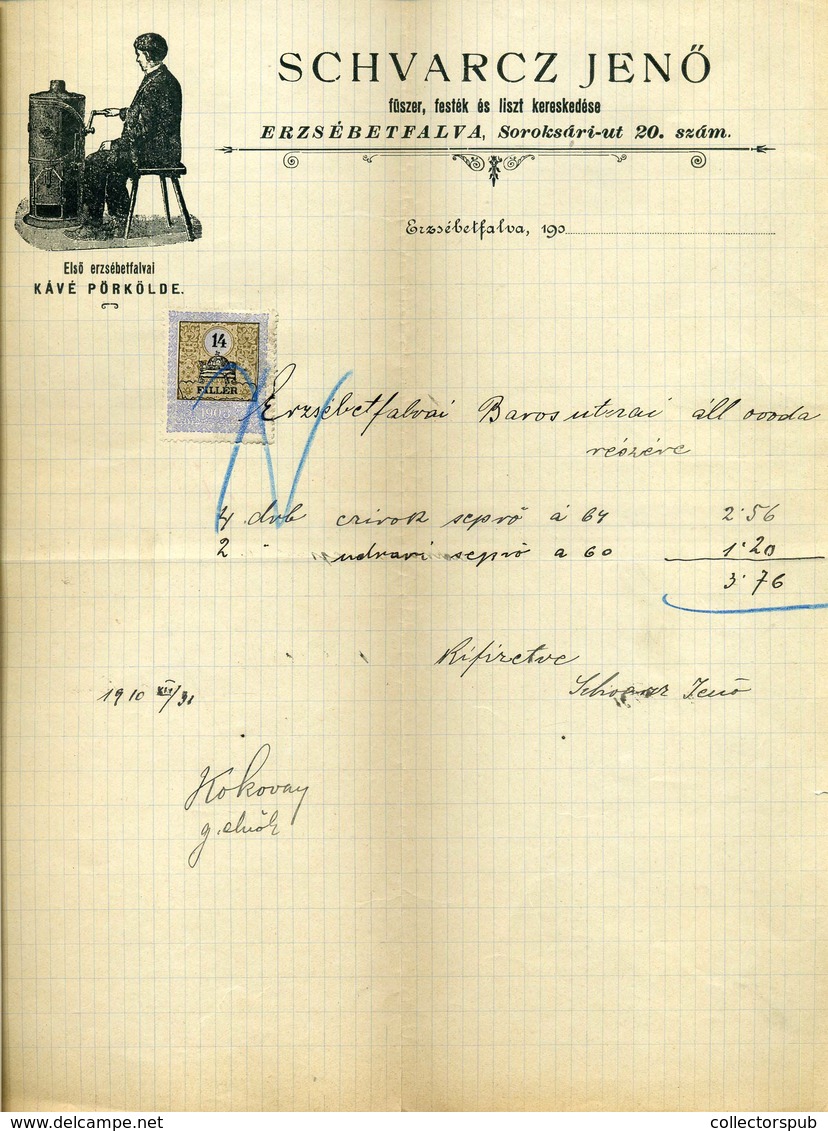 ERZSÉBETFALVA 1910. Schvarcz Jenő Fűszer,festék, Liszt Fejléces, Céges Számla - Unclassified