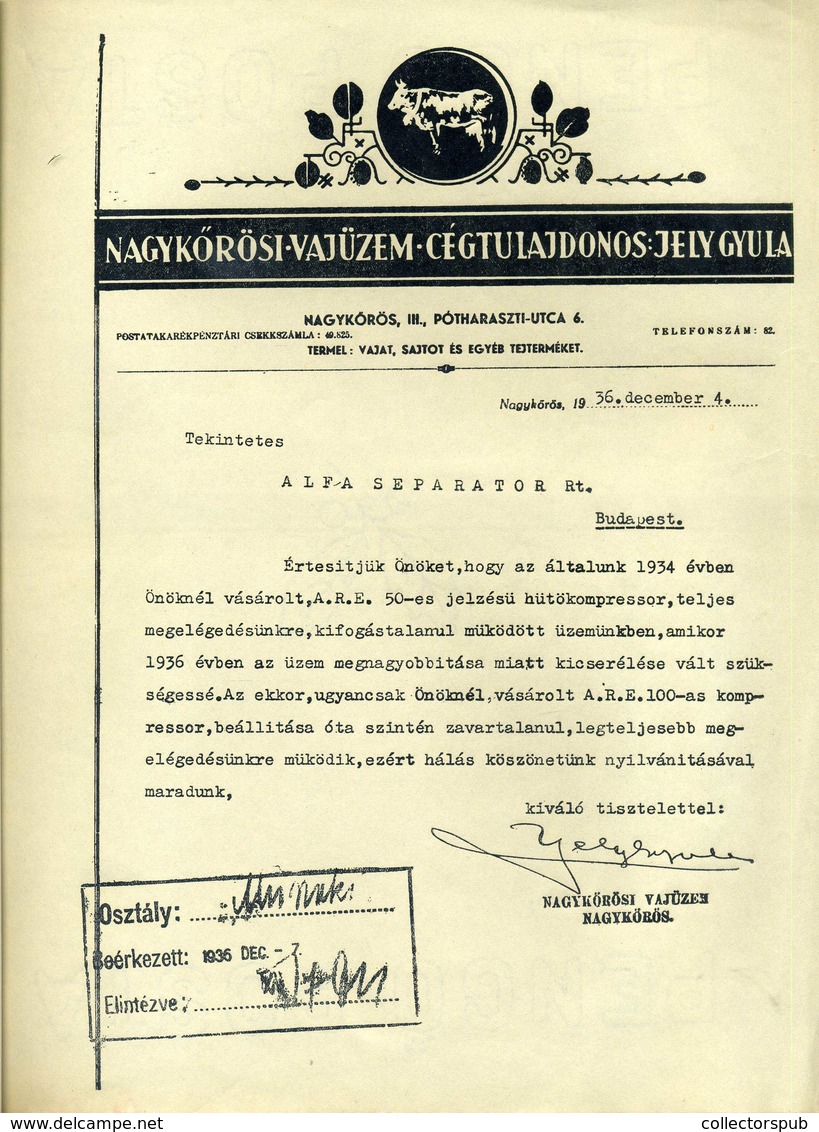 NAGYKŐRÖS 1936. Vajüzem Fejléces, Céges Levél - Unclassified