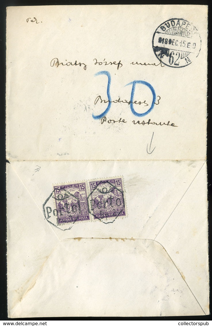 BUDAPEST 1918. Helyi Poste Restante Levél, Szükség Portózással - Used Stamps