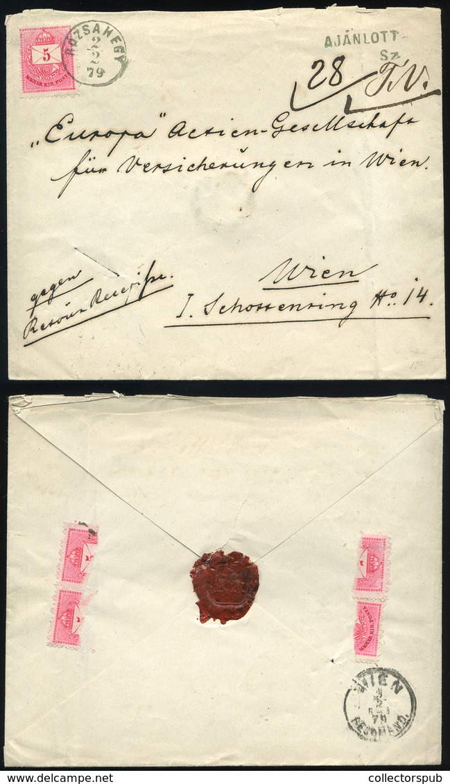 RÓZSAHEGY 1879. Ajánlott, Tértivevényes Levél Bécsbe Küldve, Hátoldalon A Tértivevény Letépése Miatt, Töredékek. Érdekes - Used Stamps