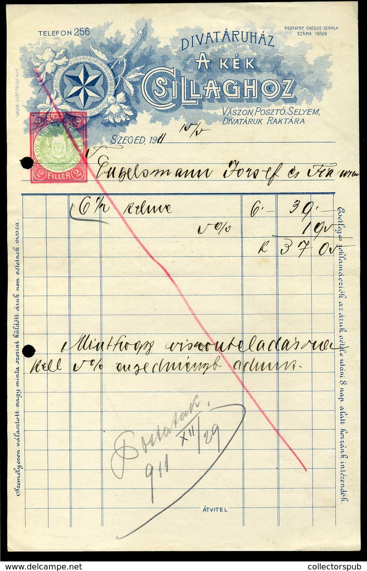 SZEGED 1911. Divatáruház A Kék Csillaghoz Fejléces, Céges Számla - Unclassified