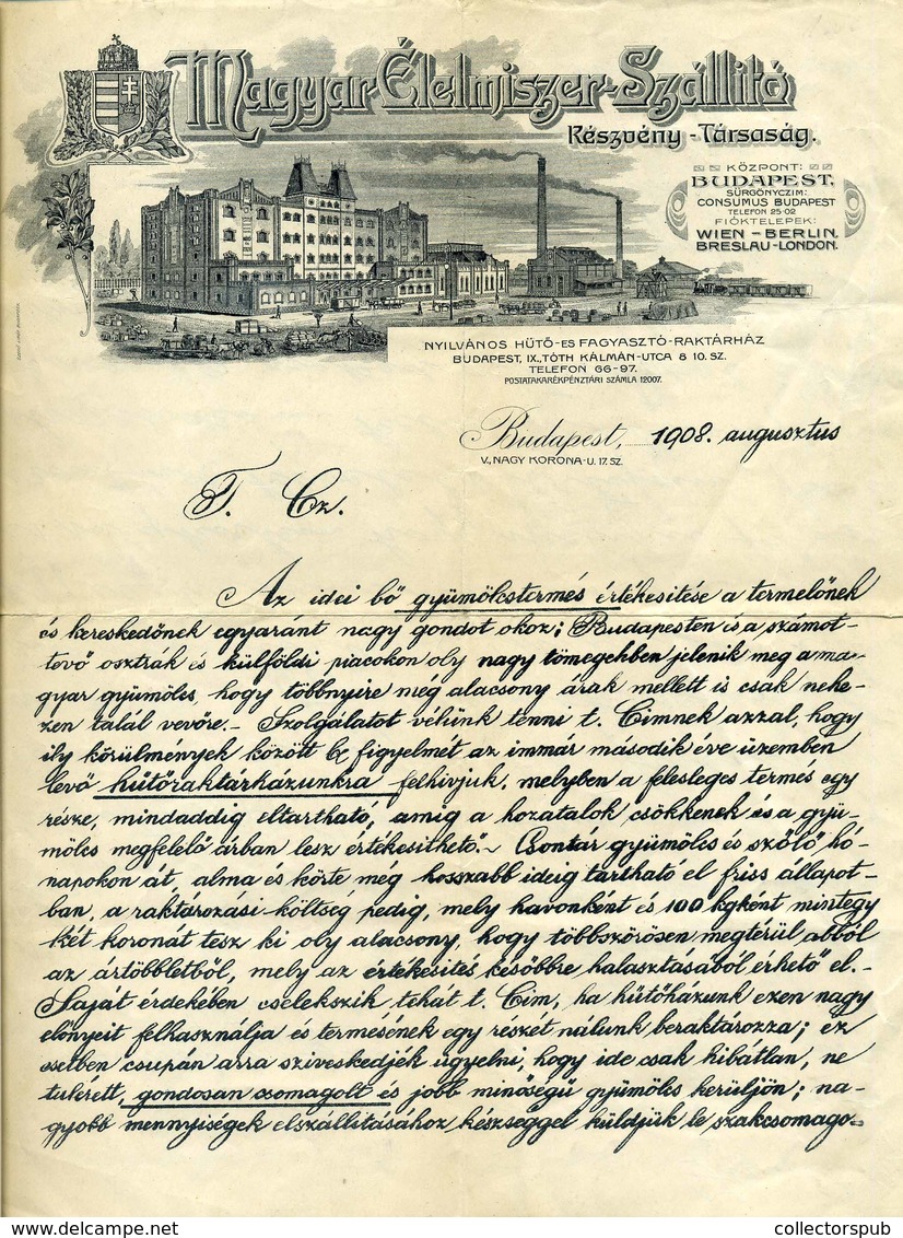 BUDAPEST 1908. Magyar Élelmiszer Szállító, érdekes Tartalmú, Fejléces, Céges Levél - Ohne Zuordnung