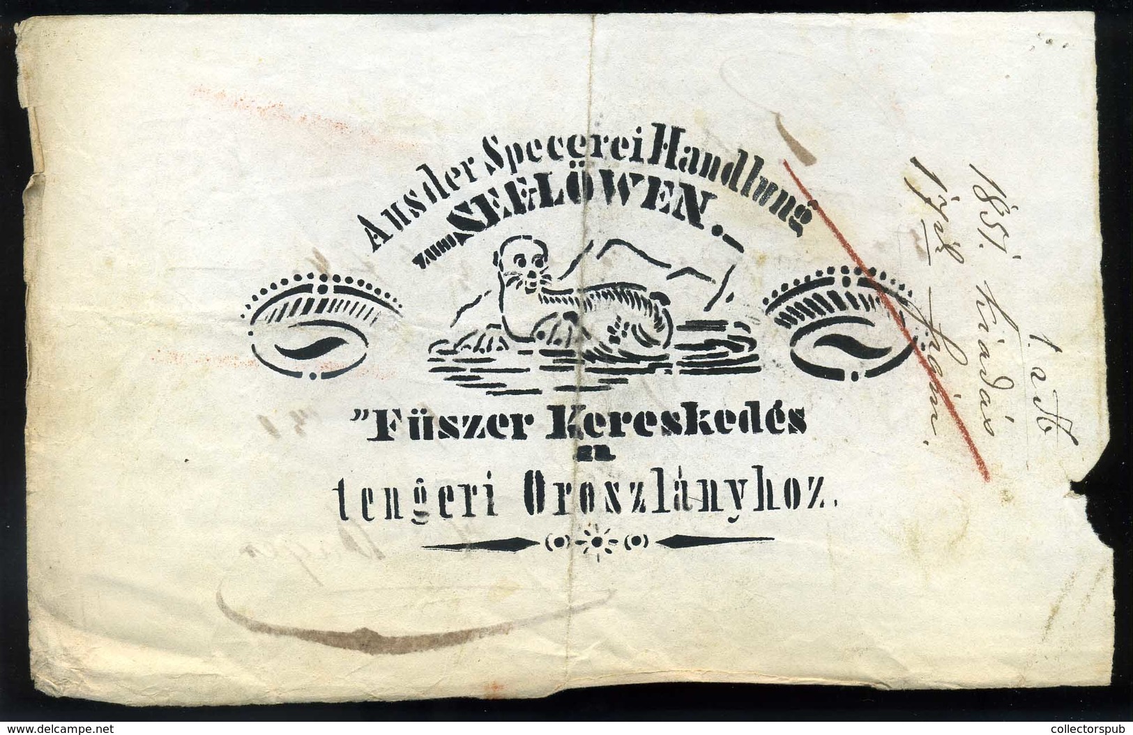 PEST 1851. Fűszer Kereskedés A "Tengeri Oroszlányhoz" Fejléces Céges Számla - Unclassified