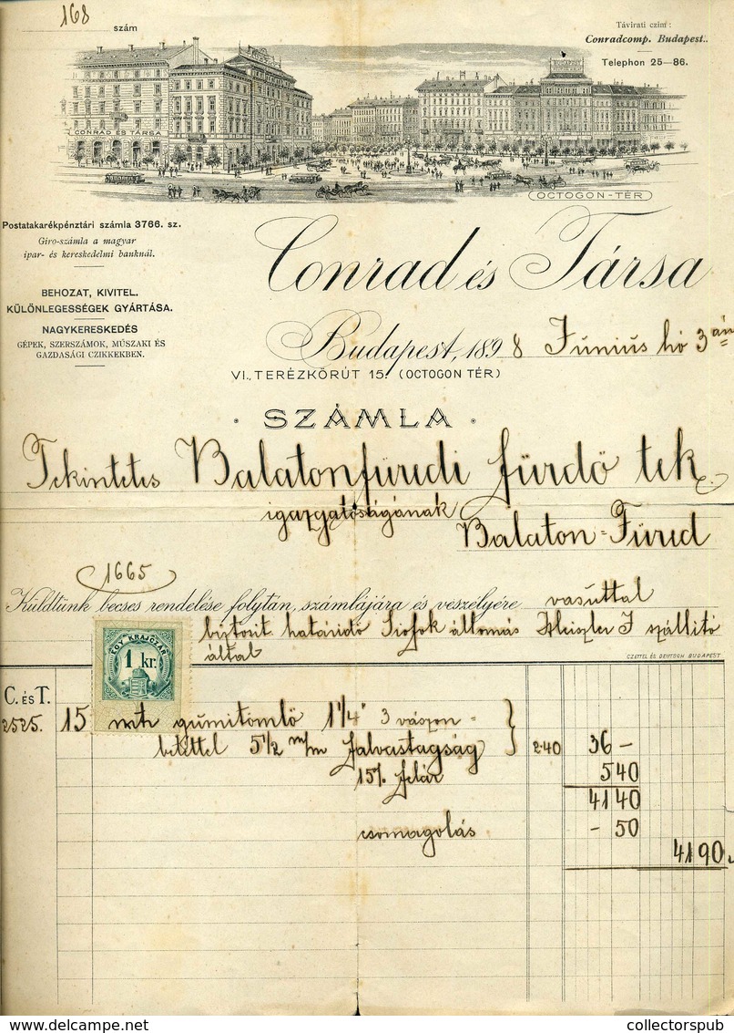 BUDAPEST 1898. Conrad és Társa, Behozat-Kivitel Fejléces, Céges Számla - Zonder Classificatie