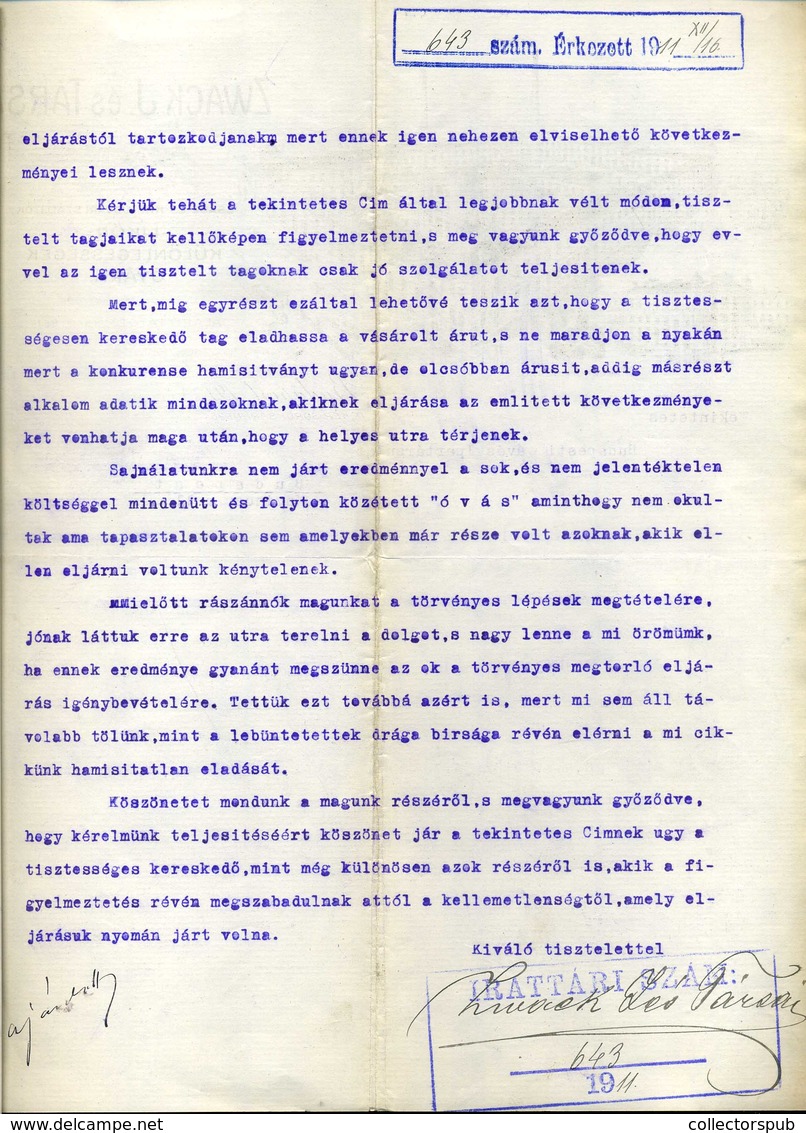 BUDAPEST 1911. Zwack J. és Társai Fejléces, Céges Levél - Ohne Zuordnung