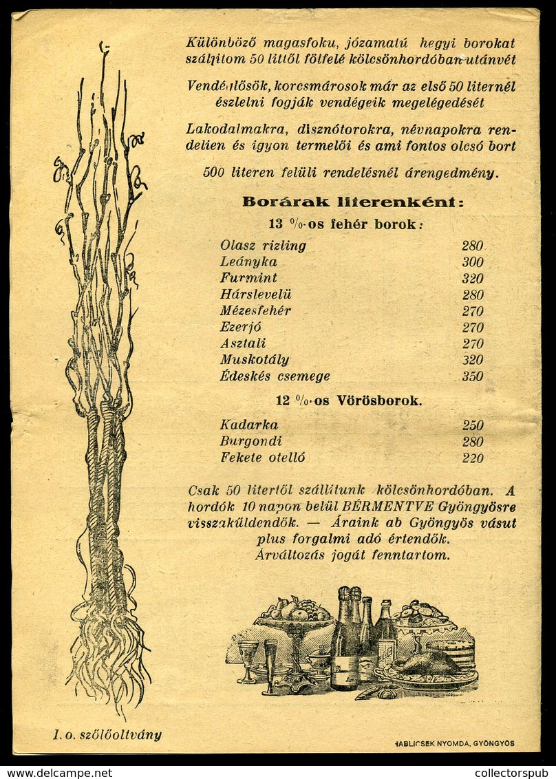 ABASÁR 1947. Petes Szőlőgazdaság Árlap - Zonder Classificatie