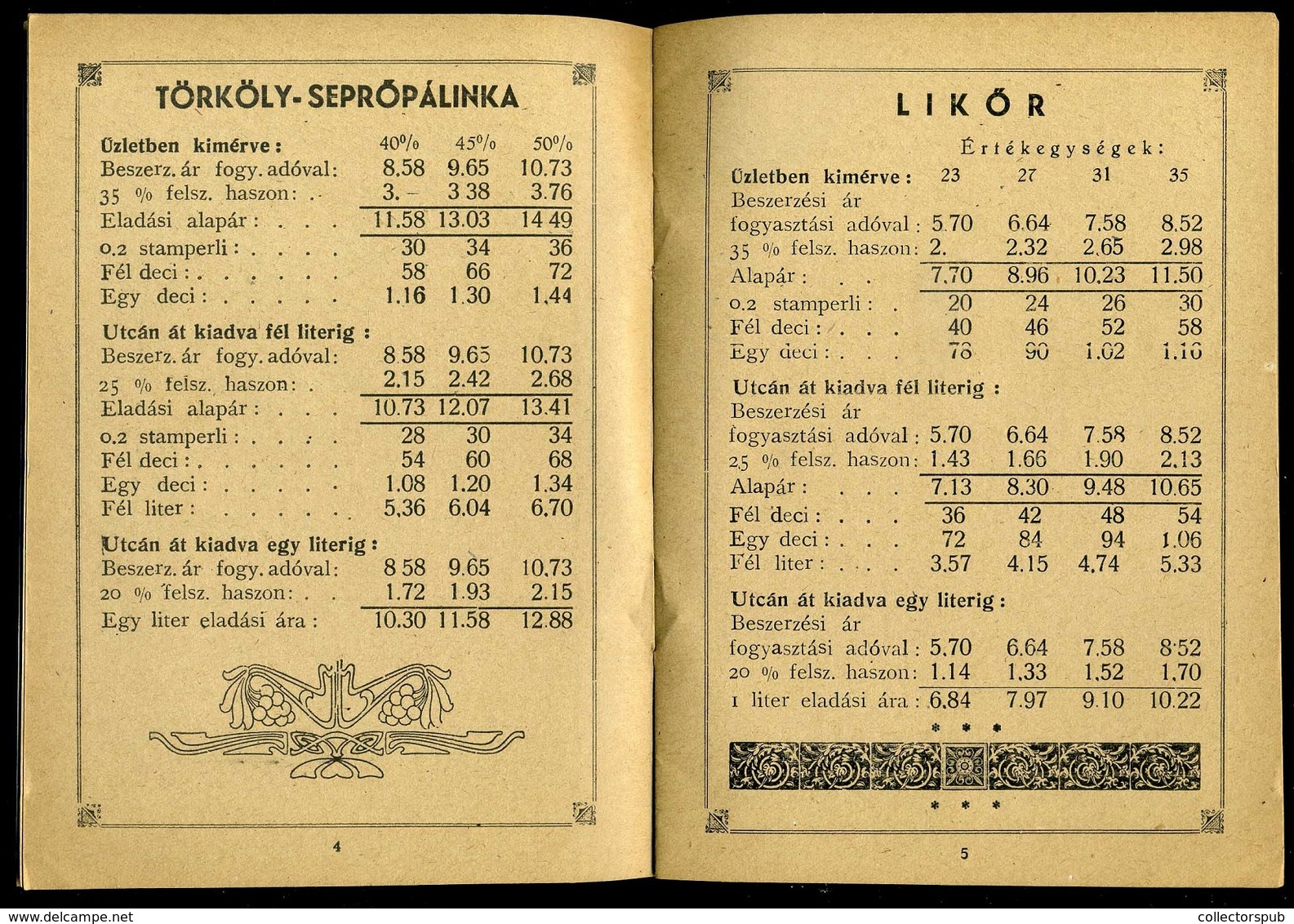 1943. Ártáblázat Vendéglátó Iparosok és Kereskedők Részére, 20 Lap, Reklámokkal - Zonder Classificatie