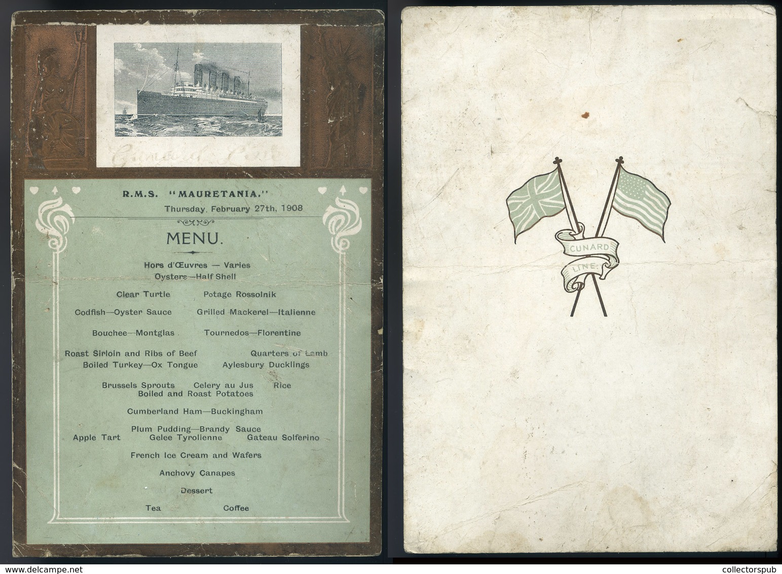 CUNARD RMS Mauretania Hajó , Dekoratív Menükártya 1911. - Menus