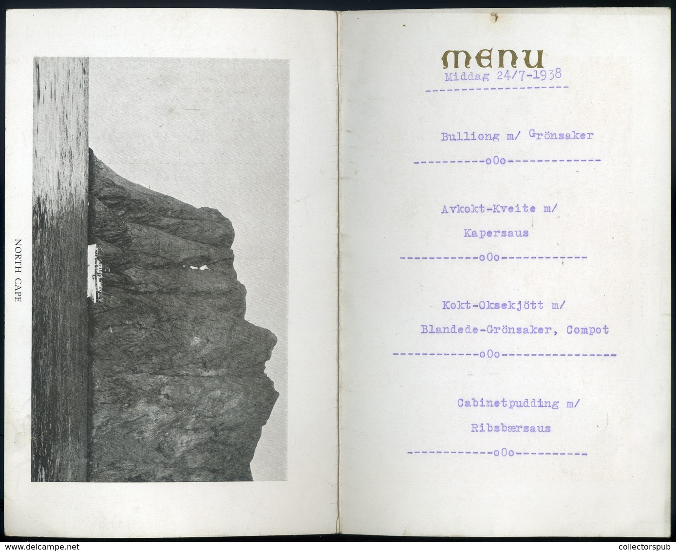 S/S Kong Harald , Dekoratív Menükártya 1938. - Menus