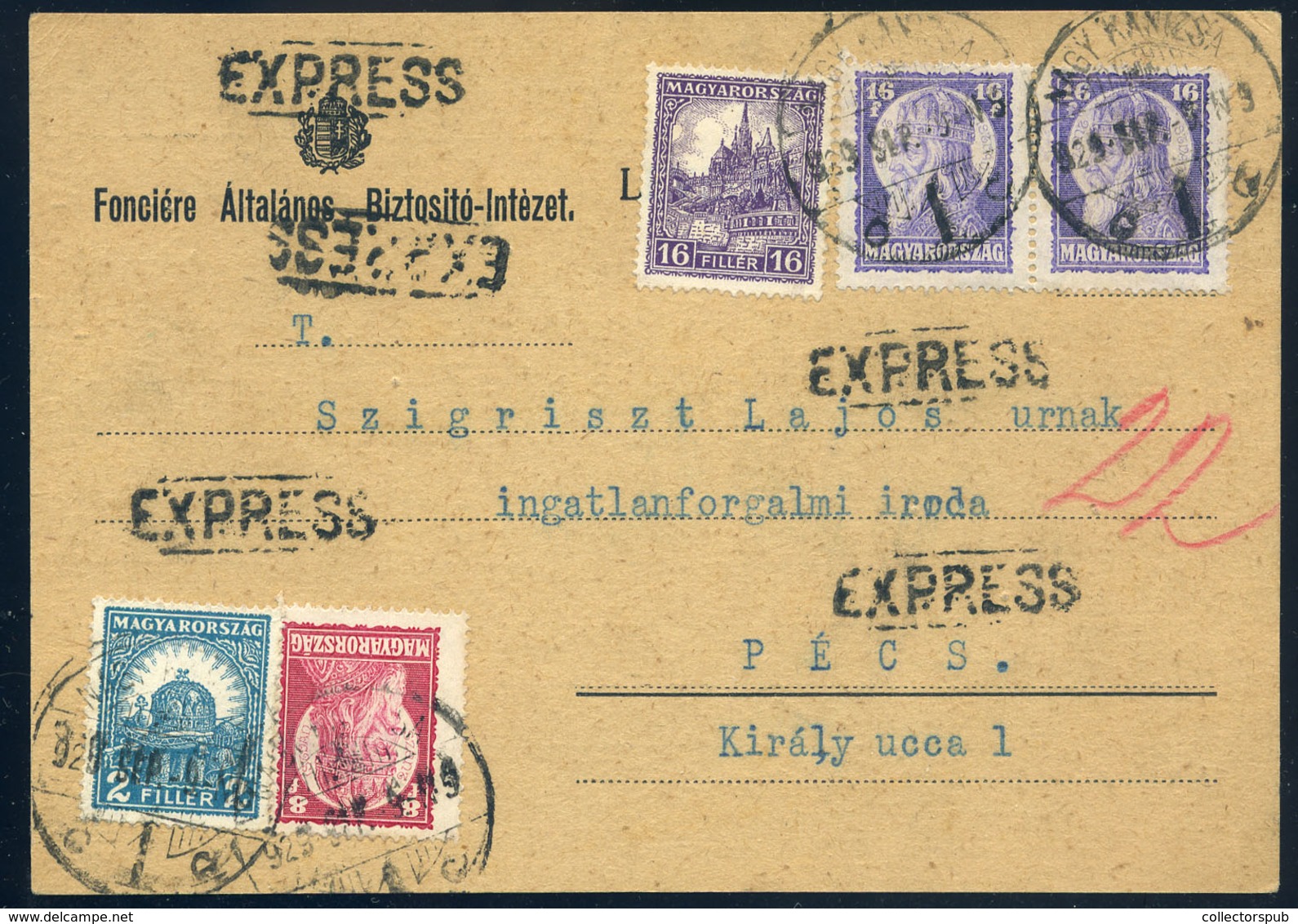 NAGYKANIZSA 1929. Expressz, Levlap Szent István-Pf Bérmentesítéssel Pécsre Küldve  /  NAGYKANIZSA 1929 Express P.card Sz - Covers & Documents