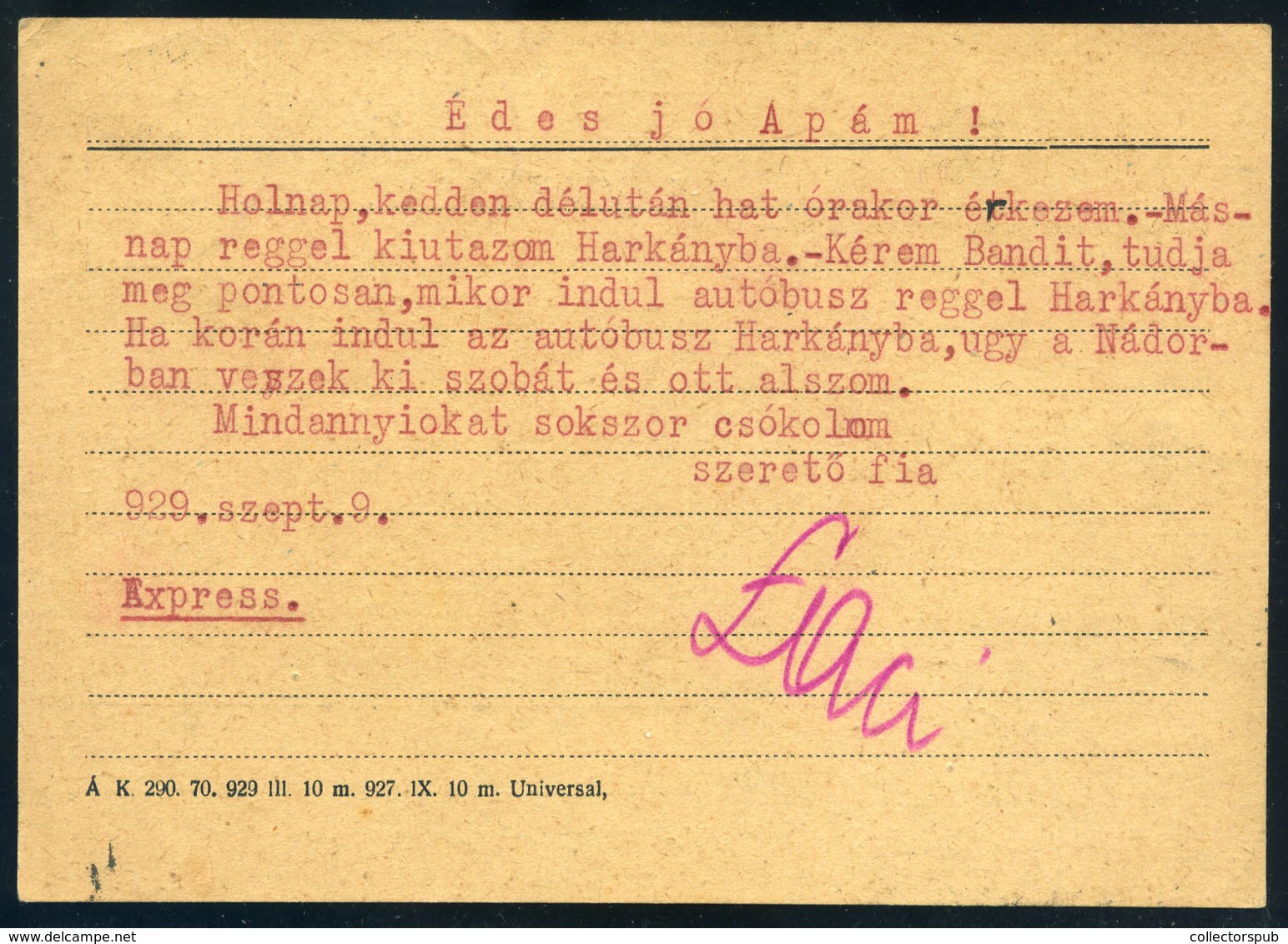 NAGYKANIZSA 1929. Expressz, Levlap Szent István-Pf Bérmentesítéssel Pécsre Küldve  /  NAGYKANIZSA 1929 Express P.card Sz - Brieven En Documenten