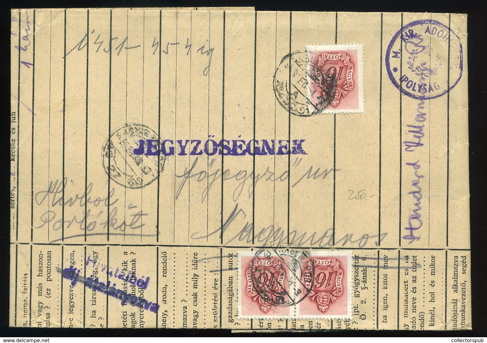 IPOLYSÁG 1938. Szükség Boríték Nagymarosra Küldve, Portózva - Covers & Documents