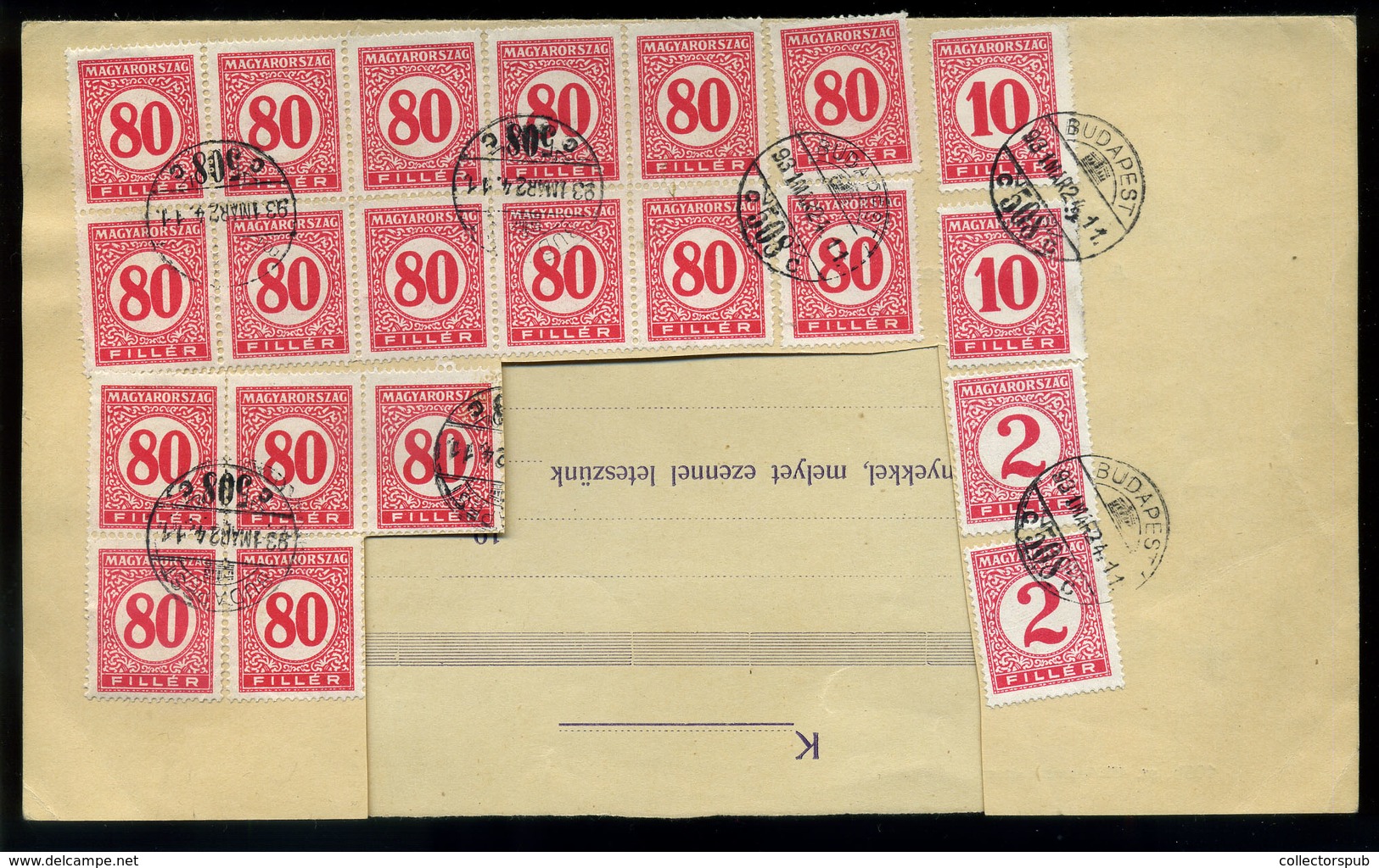 BUDAPEST 1931. Pirosportó 80f-es "orgia" Egy Hiányos Postaszolgálati Borítékon. Ritkaság!  /  Red Postage Due 80f On A F - Covers & Documents