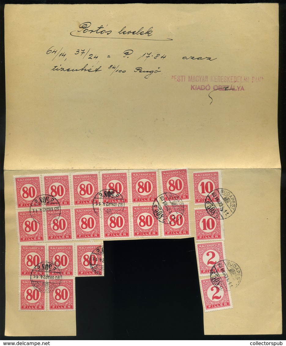 BUDAPEST 1931. Pirosportó 80f-es "orgia" Egy Hiányos Postaszolgálati Borítékon. Ritkaság!  /  Red Postage Due 80f On A F - Brieven En Documenten