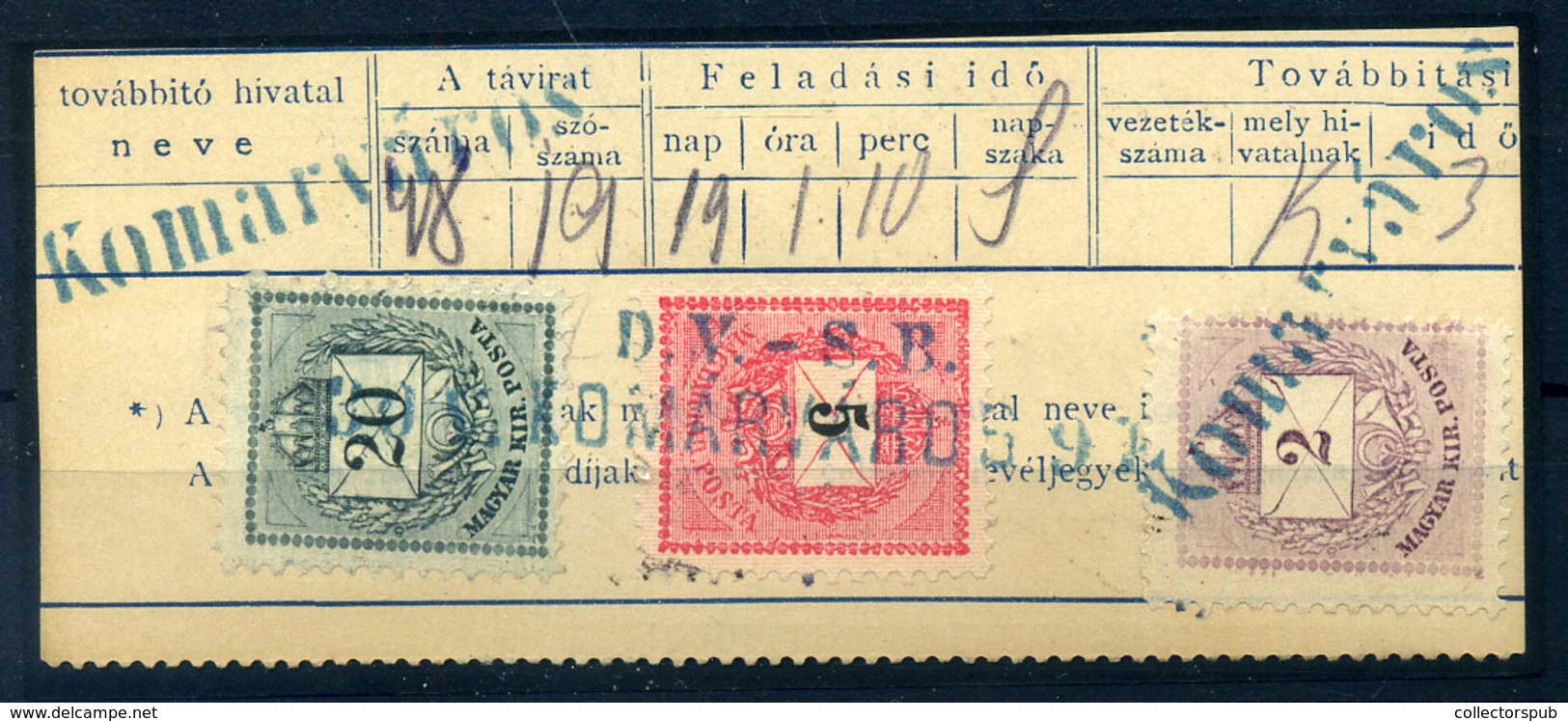 KOMÁRVÁROS Krajcáros Távirat Kivágás, Ritka Kék Bélyegzés - Used Stamps