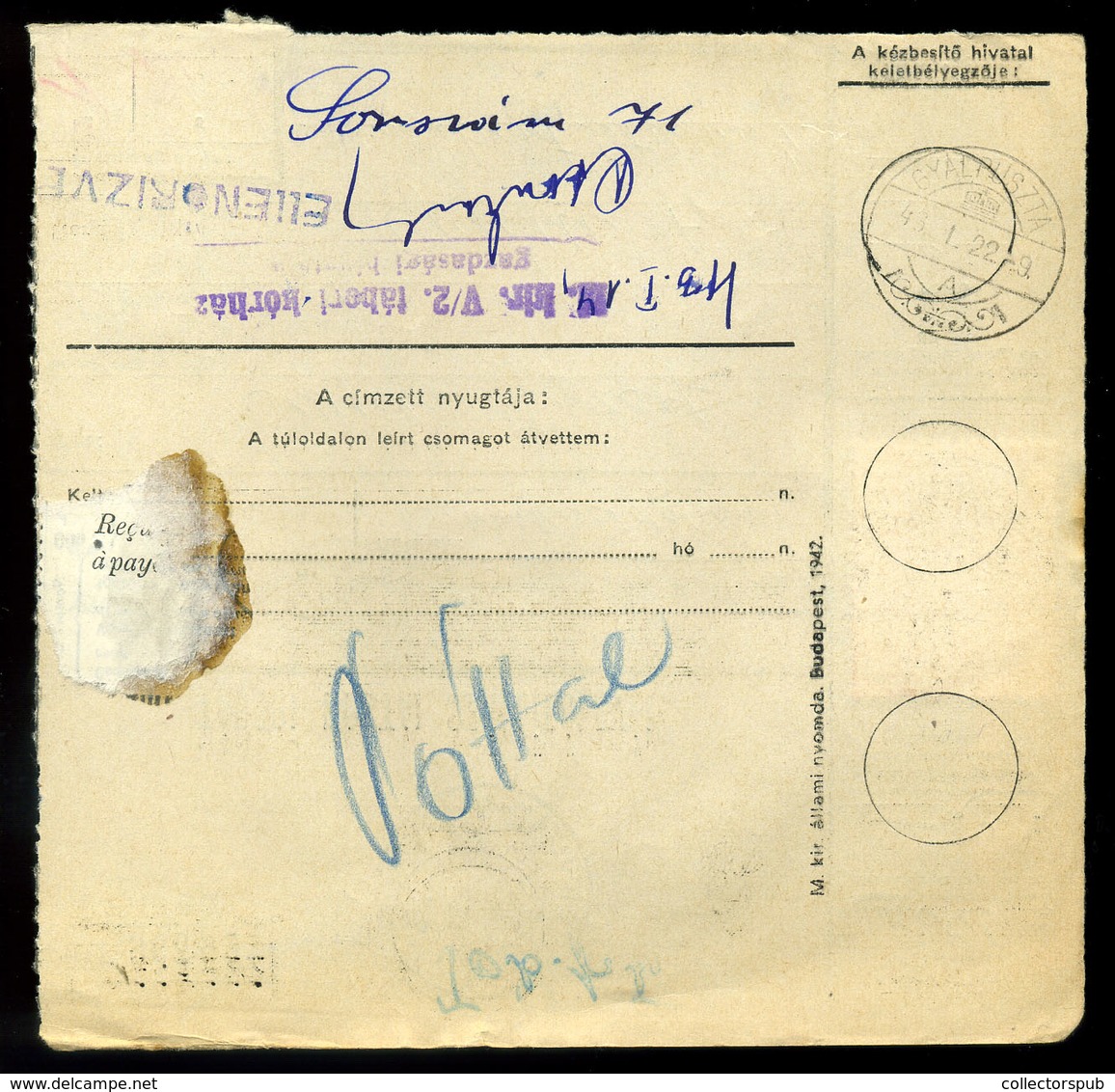 1943. II. VH Tábori Posta Szállítólevél Gyálligetre Küldve - Covers & Documents