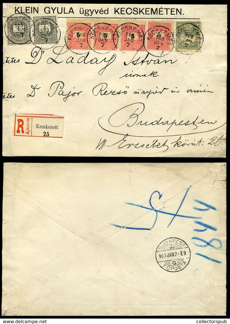 KECSKEMÉT 1900.01.07. Krajcár-Turul Vegyes Bérmenetesítés 4*5Kr+2*1Kr+1f , Ajánlott Levél Budapestre Küldve. (bal Oldalo - Used Stamps