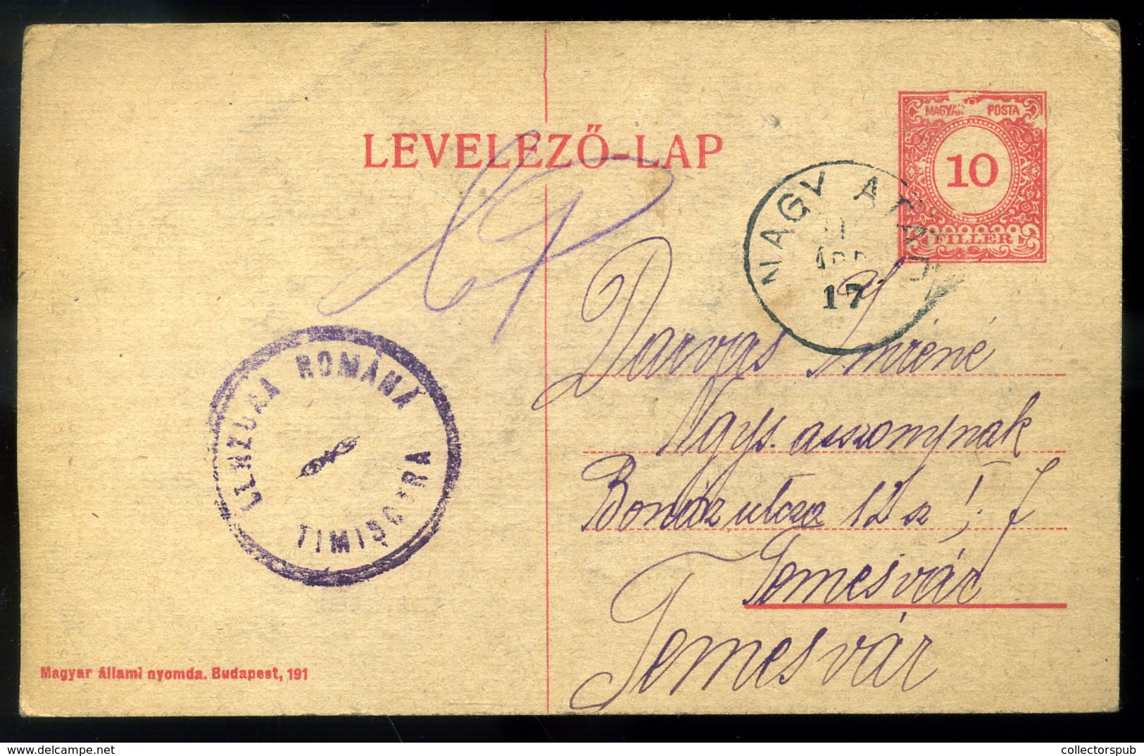 NAGYATÁD 1919.04. Tanácsköztársaság, Díjjegyes Levlap Temesvárra Küldve, Cenzúrázva - Used Stamps