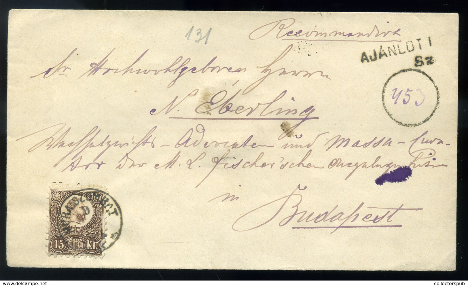 MURASZOMBAT 1873. Ajánlott 15Kr-os Levél, Ritka Ajánlási Bélyegzéssel Budapestre Küldve. Szép!  /  Reg. 15 Kr Letter Rar - Used Stamps