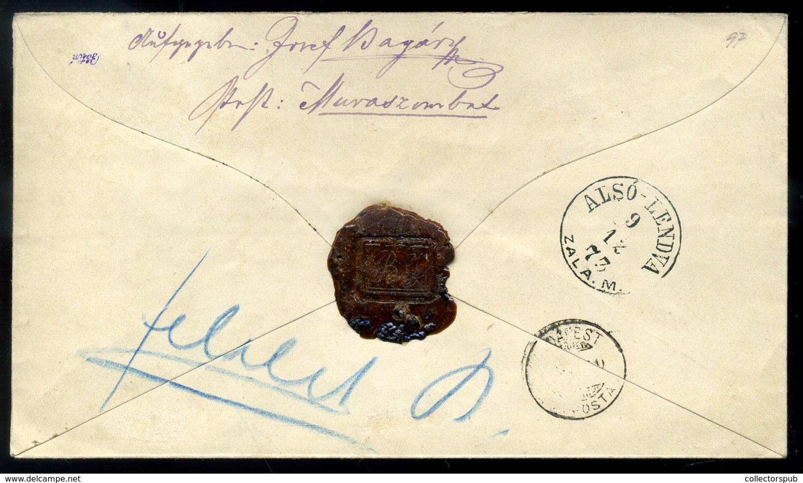 MURASZOMBAT 1873. Ajánlott 15Kr-os Levél, Ritka Ajánlási Bélyegzéssel Budapestre Küldve. Szép!  /  Reg. 15 Kr Letter Rar - Used Stamps