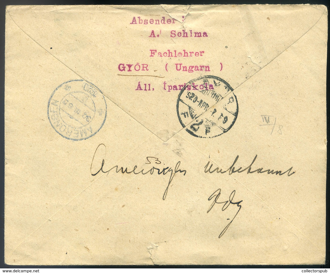 GYŐR 1920. Ajánlott, Dekoratív, Cenzúrázott Levél Hollandiába Küldve  /  1920 Reg. Decorative Cens. Letter To The Nether - Gebraucht