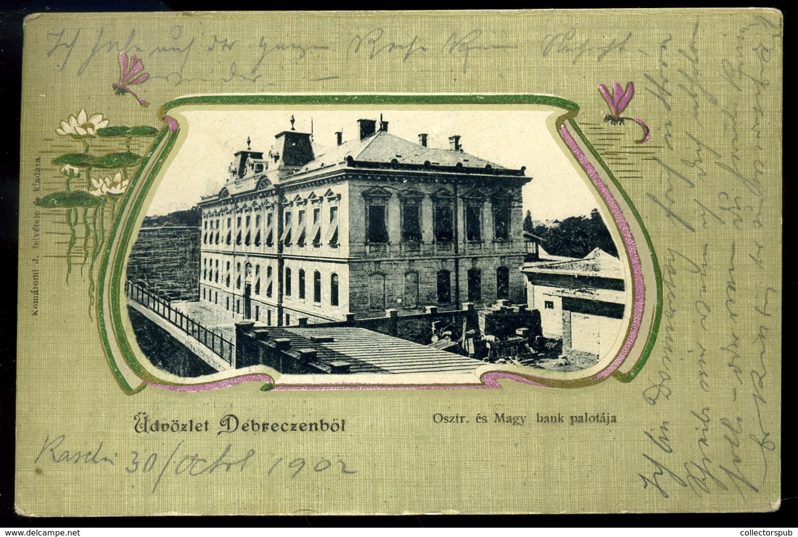 DEBRECEN 1903. Bank Palota, Komáromi J. Kiadása, Art Nouveau Litho , Régi Képeslap  /  Bank Palace  Published By J. Komá - Hongarije