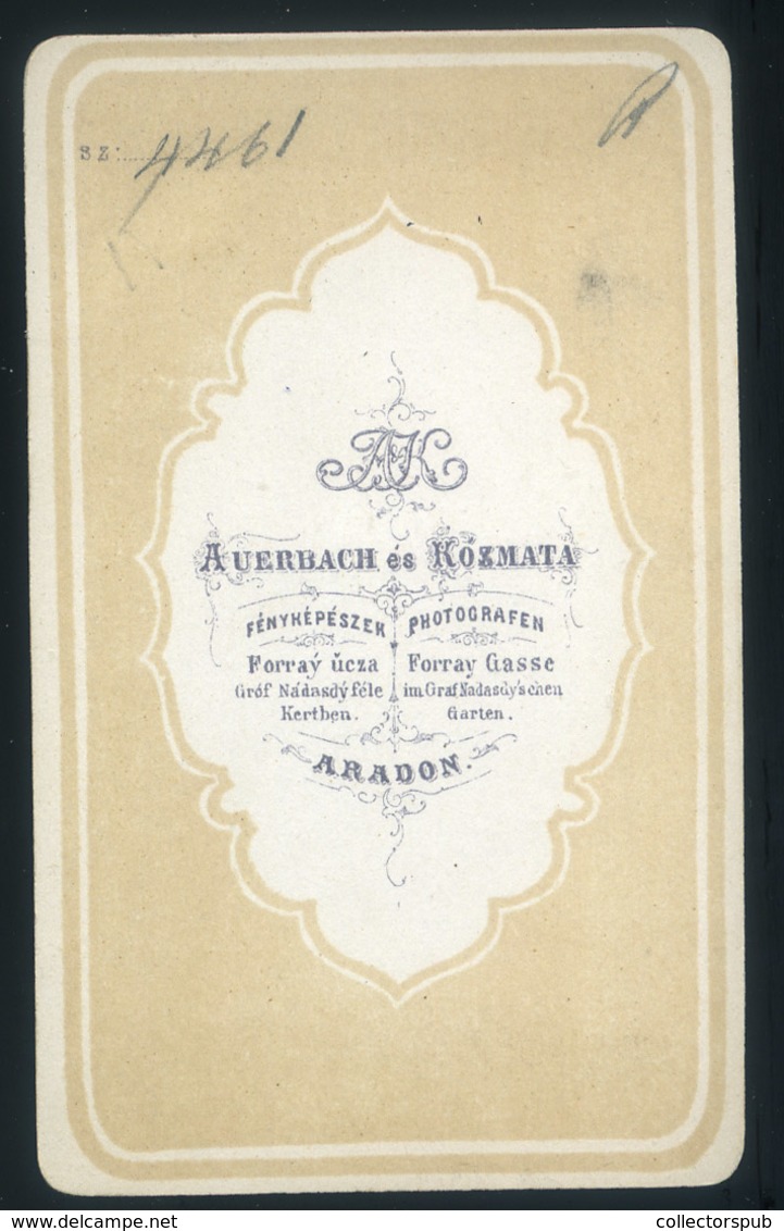 ARAD 1860-? Auerbach és Kozmata: Ismeretlen Hölgy, Nagyon Ritka,  Visit Fotó - Sonstige & Ohne Zuordnung