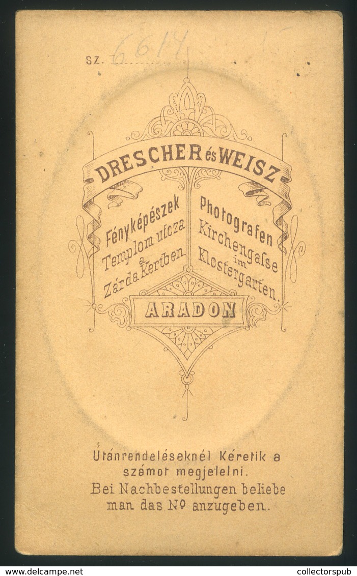 ARAD 1880.cca. Drescher és Weisz :Ismeretlen Hölgy  Visit Fotó - Andere & Zonder Classificatie