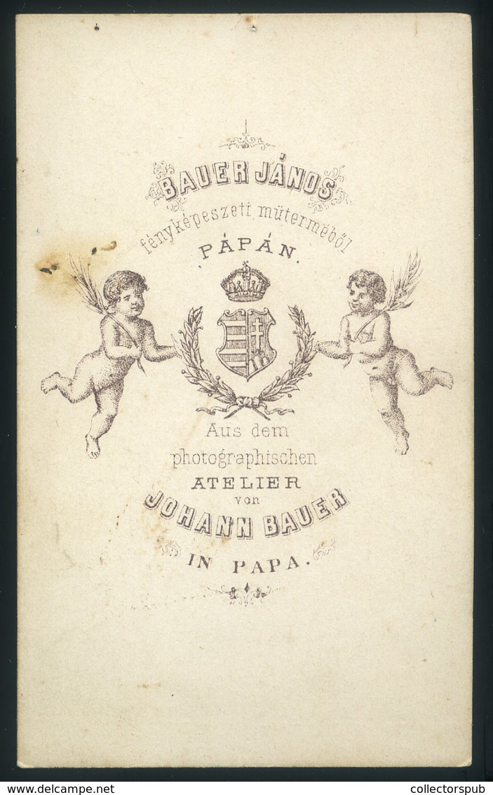 PÁPA 1865-70. Bauer János : Ismeretlen Hölgy, Ritka és Szép Visit Fotó - Sonstige & Ohne Zuordnung