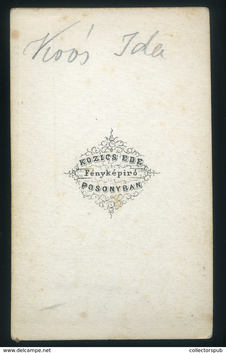 POZSONY 1860-65. Kozics Ede: Koós Ida (békei) 1836-1914. Szép Visit Fotó - Andere & Zonder Classificatie