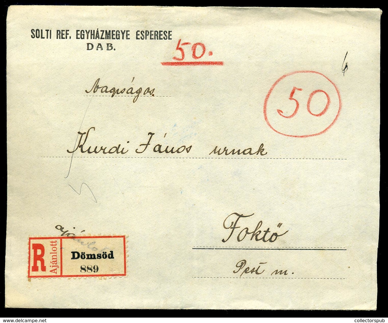 DÖMSÖD 1926. Ajánlott Levél Korona-fillér Vegyes Bérmentesítéssel - Brieven En Documenten