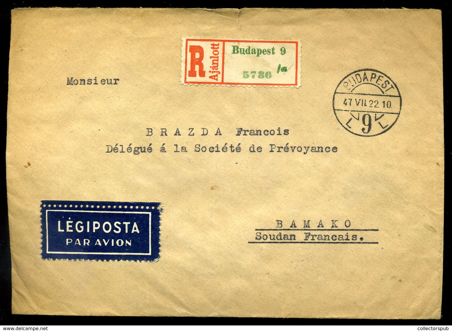 BUDAPEST 1947. Dekoratív Ajánlott Légi Levél Bamako, Szudánba Küldve! - Brieven En Documenten