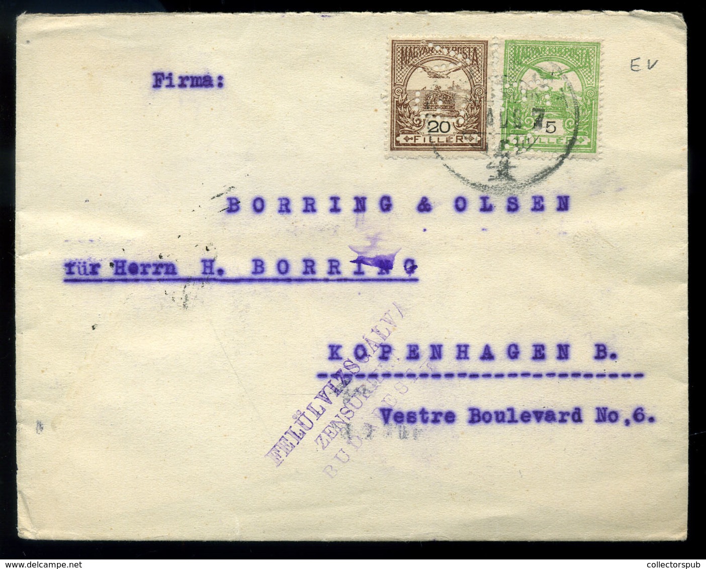 BUDAPEST 1916. Cenzúrázott Levél , Céglyukasztásos Bélyegekkel Dániába Küldve - Gebruikt