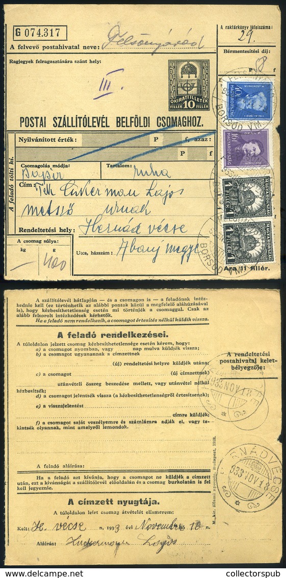 FELSŐNYÁRÁD 1933. Csomagszállító Arcképek-P-f. Bérmentesítéssel Hernádvécsére Küldve - Brieven En Documenten